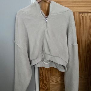 Quarter Zip Cream Colored Fuzzy Hooded Sweatshirt